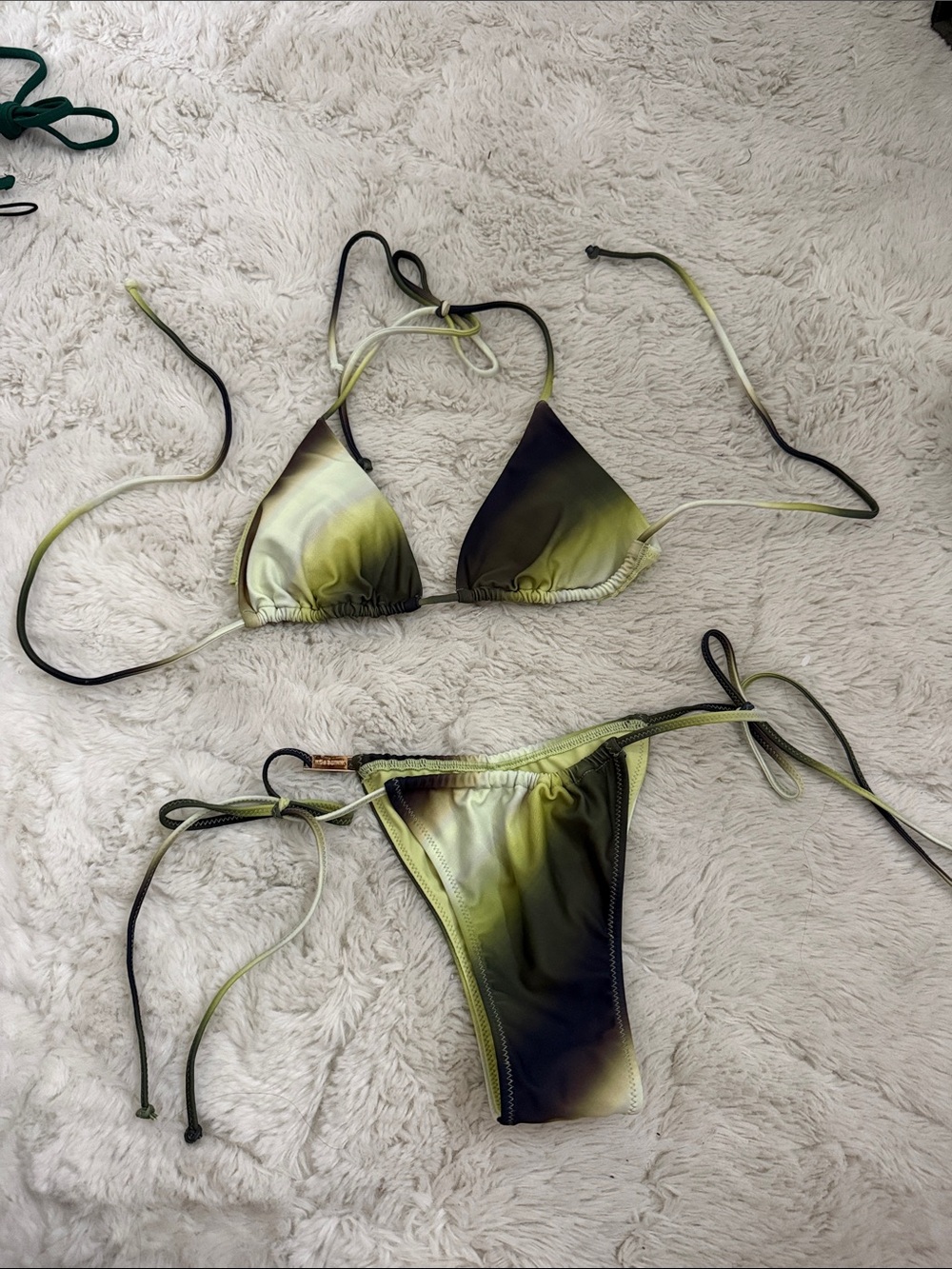 White Fox Boutique Ombre Yellow-Green & Black Tie Bikini